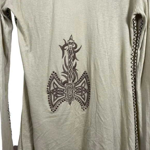 VINTAGE Tail Bait Wool Blend Embroidered Studded Open Cardigan in Tan Size S - Picture 11 of 12